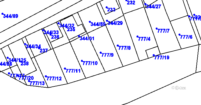 Parcela st. 777/9 v KÚ Milovice u Mikulova, Katastrální mapa