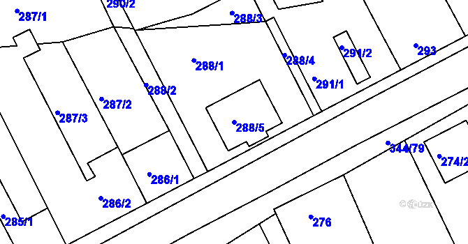Parcela st. 288/5 v KÚ Milovice u Mikulova, Katastrální mapa
