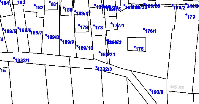 Parcela st. 189/21 v KÚ Milovice u Mikulova, Katastrální mapa