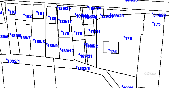 Parcela st. 189/22 v KÚ Milovice u Mikulova, Katastrální mapa