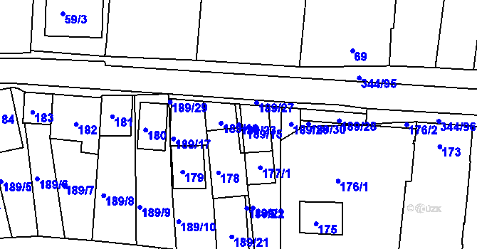 Parcela st. 189/23 v KÚ Milovice u Mikulova, Katastrální mapa