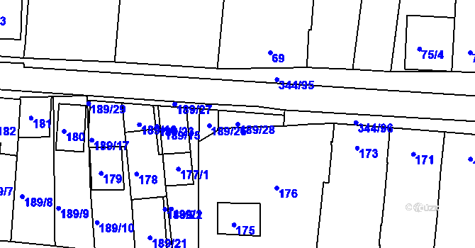 Parcela st. 189/28 v KÚ Milovice u Mikulova, Katastrální mapa