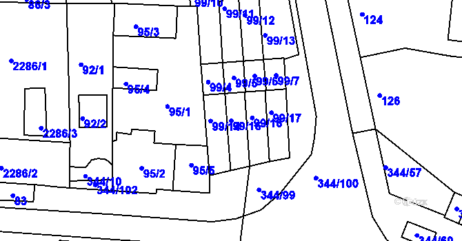 Parcela st. 99/15 v KÚ Milovice u Mikulova, Katastrální mapa