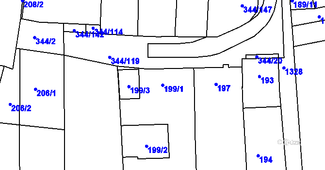 Parcela st. 199/1 v KÚ Milovice u Mikulova, Katastrální mapa