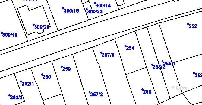 Parcela st. 257/1 v KÚ Milovice u Mikulova, Katastrální mapa