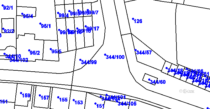 Parcela st. 344/100 v KÚ Milovice u Mikulova, Katastrální mapa