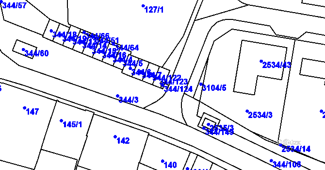 Parcela st. 344/124 v KÚ Milovice u Mikulova, Katastrální mapa