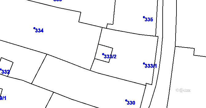 Parcela st. 333/2 v KÚ Milovice u Mikulova, Katastrální mapa