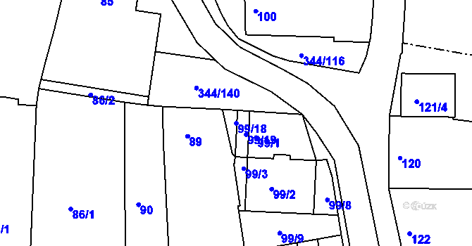 Parcela st. 99/18 v KÚ Milovice u Mikulova, Katastrální mapa