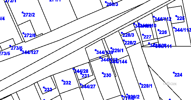 Parcela st. 344/139 v KÚ Milovice u Mikulova, Katastrální mapa