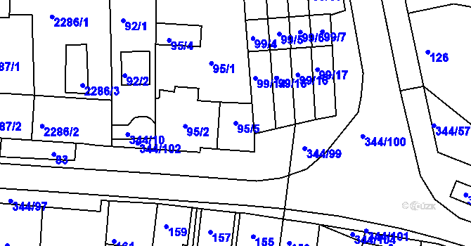 Parcela st. 95/5 v KÚ Milovice u Mikulova, Katastrální mapa