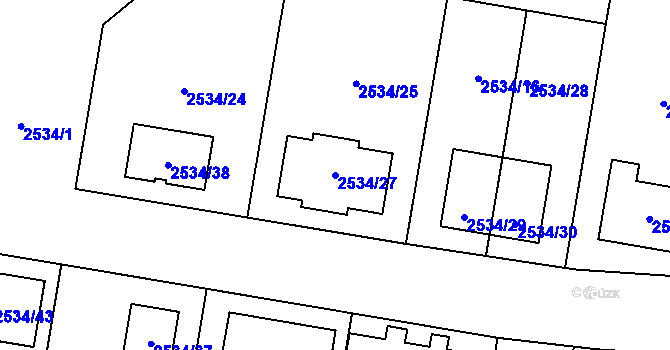 Parcela st. 2534/27 v KÚ Milovice u Mikulova, Katastrální mapa