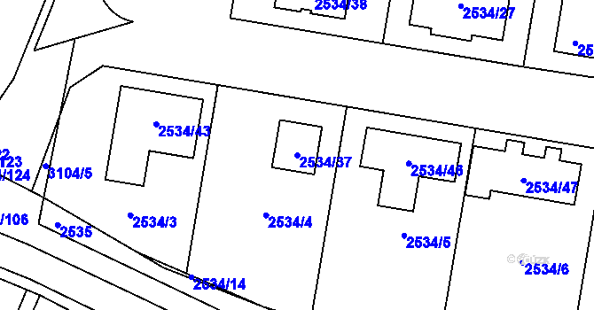 Parcela st. 2534/37 v KÚ Milovice u Mikulova, Katastrální mapa