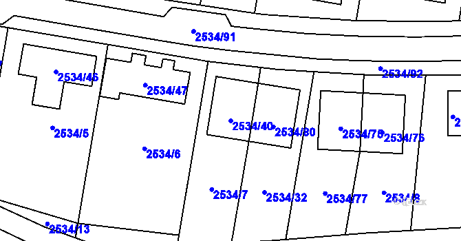 Parcela st. 2534/40 v KÚ Milovice u Mikulova, Katastrální mapa