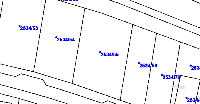 Parcela st. 2534/55 v KÚ Milovice u Mikulova, Katastrální mapa