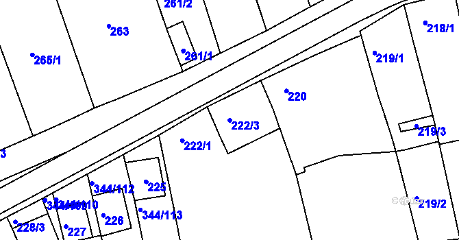 Parcela st. 222/3 v KÚ Milovice u Mikulova, Katastrální mapa