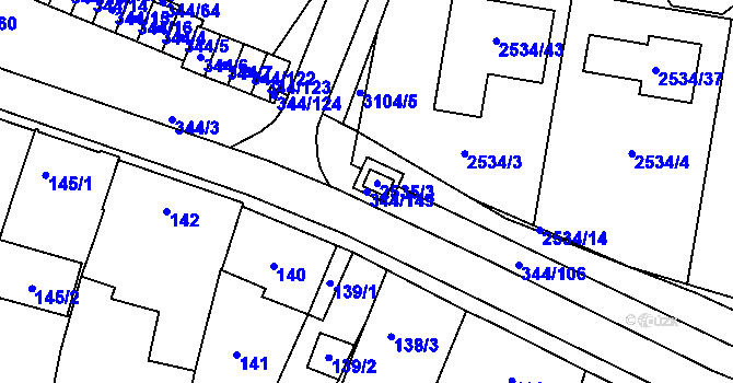 Parcela st. 344/149 v KÚ Milovice u Mikulova, Katastrální mapa