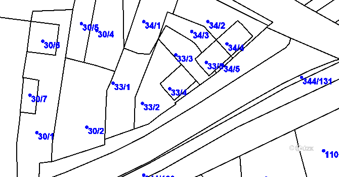 Parcela st. 33/4 v KÚ Milovice u Mikulova, Katastrální mapa