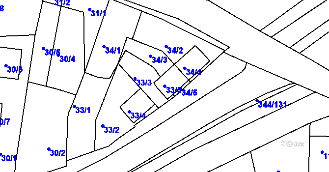 Parcela st. 33/5 v KÚ Milovice u Mikulova, Katastrální mapa