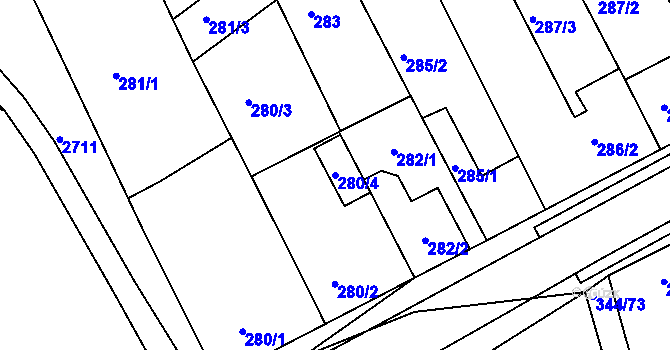 Parcela st. 280/4 v KÚ Milovice u Mikulova, Katastrální mapa