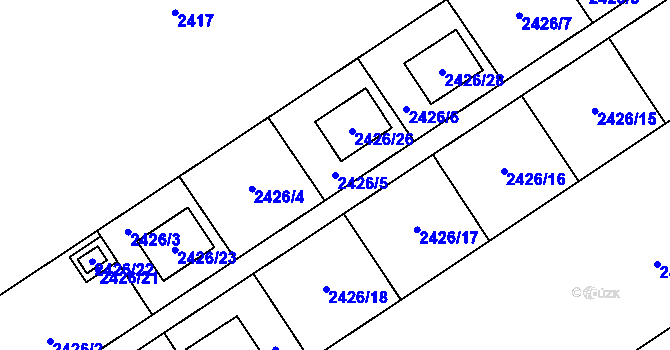 Parcela st. 2426/5 v KÚ Milovice u Mikulova, Katastrální mapa