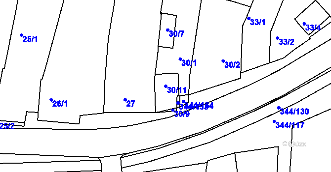 Parcela st. 30/11 v KÚ Milovice u Mikulova, Katastrální mapa