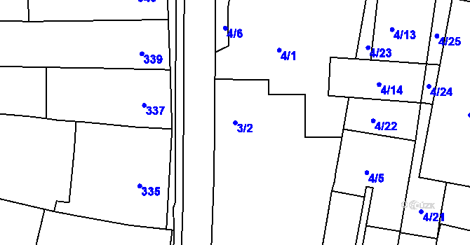 Parcela st. 3/2 v KÚ Milovice u Mikulova, Katastrální mapa