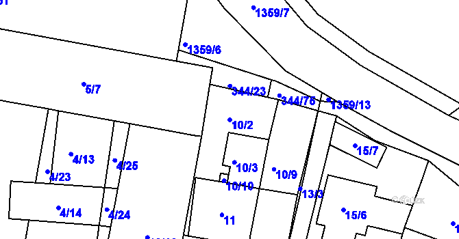 Parcela st. 10/2 v KÚ Milovice u Mikulova, Katastrální mapa