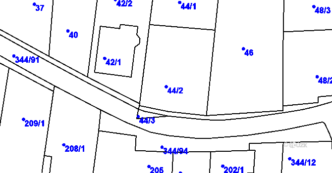 Parcela st. 44/2 v KÚ Milovice u Mikulova, Katastrální mapa