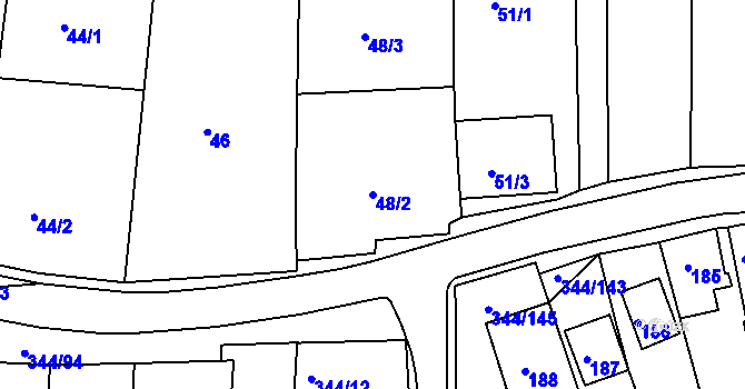 Parcela st. 48/2 v KÚ Milovice u Mikulova, Katastrální mapa
