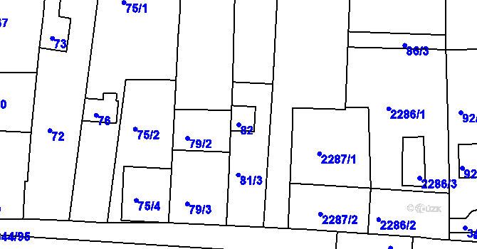 Parcela st. 82 v KÚ Milovice u Mikulova, Katastrální mapa