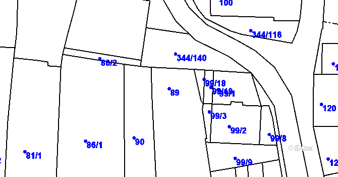 Parcela st. 89 v KÚ Milovice u Mikulova, Katastrální mapa
