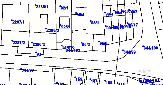 Parcela st. 95/2 v KÚ Milovice u Mikulova, Katastrální mapa