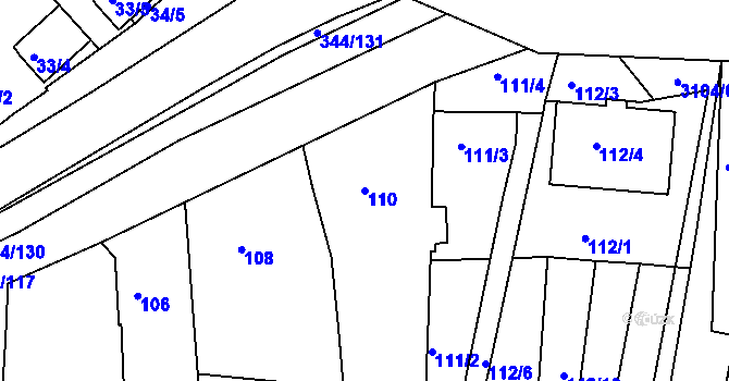 Parcela st. 110 v KÚ Milovice u Mikulova, Katastrální mapa