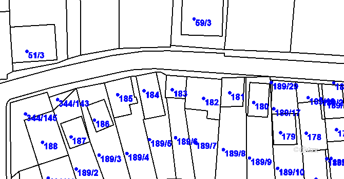 Parcela st. 183 v KÚ Milovice u Mikulova, Katastrální mapa