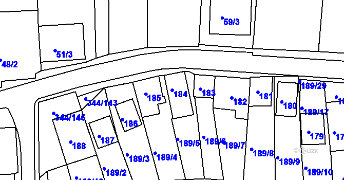 Parcela st. 184 v KÚ Milovice u Mikulova, Katastrální mapa
