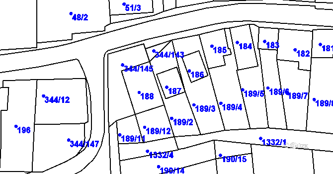 Parcela st. 187 v KÚ Milovice u Mikulova, Katastrální mapa