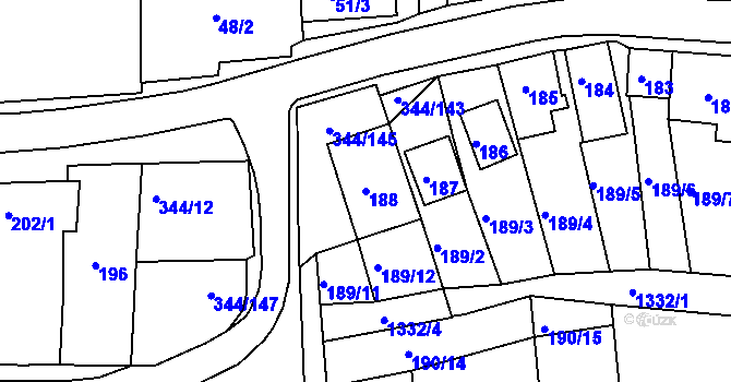 Parcela st. 188 v KÚ Milovice u Mikulova, Katastrální mapa