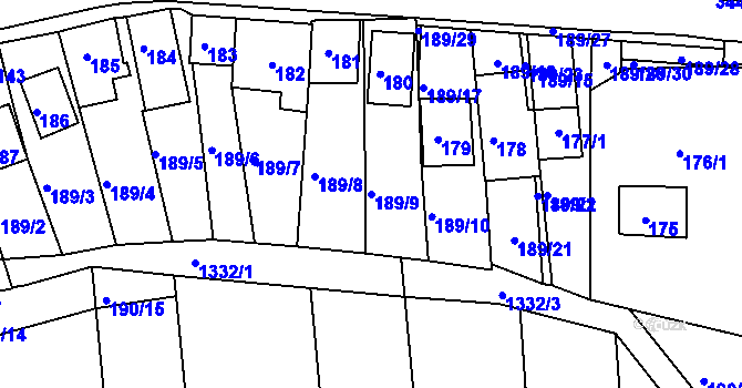Parcela st. 189/9 v KÚ Milovice u Mikulova, Katastrální mapa
