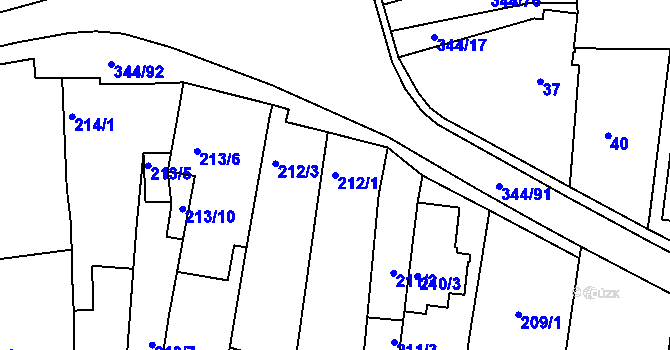 Parcela st. 212/1 v KÚ Milovice u Mikulova, Katastrální mapa