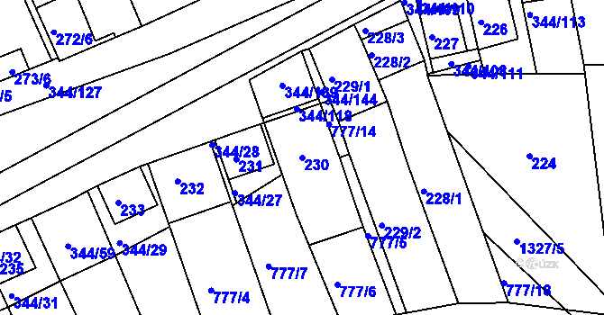 Parcela st. 230 v KÚ Milovice u Mikulova, Katastrální mapa