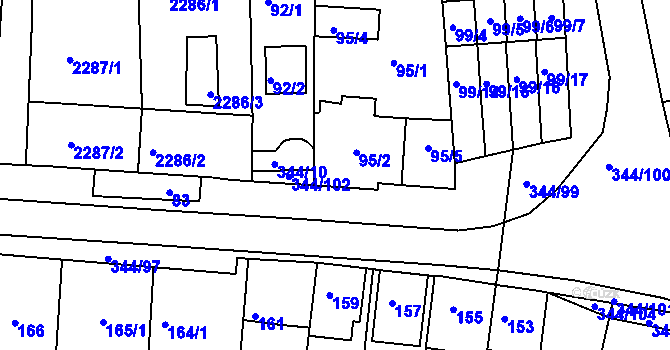 Parcela st. 344/9 v KÚ Milovice u Mikulova, Katastrální mapa