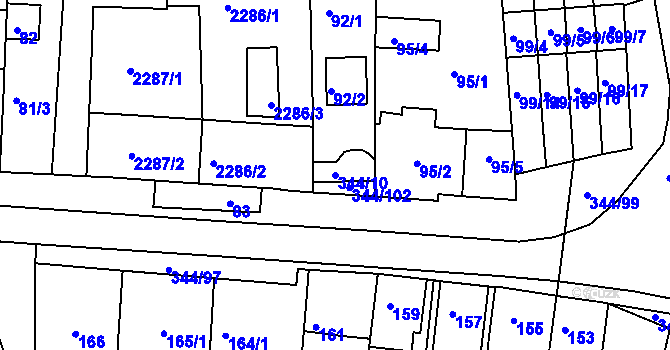 Parcela st. 344/10 v KÚ Milovice u Mikulova, Katastrální mapa