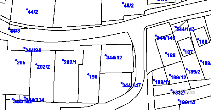 Parcela st. 344/12 v KÚ Milovice u Mikulova, Katastrální mapa