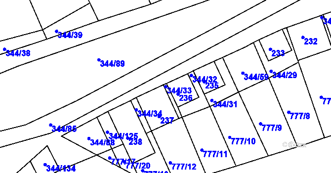 Parcela st. 344/33 v KÚ Milovice u Mikulova, Katastrální mapa