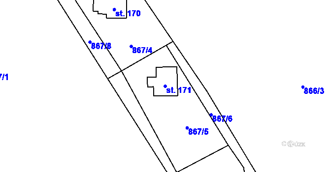Parcela st. 171 v KÚ České Milovy, Katastrální mapa