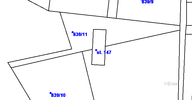 Parcela st. 147 v KÚ Milý, Katastrální mapa