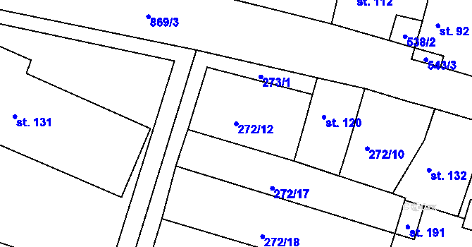 Parcela st. 272/12 v KÚ Milý, Katastrální mapa