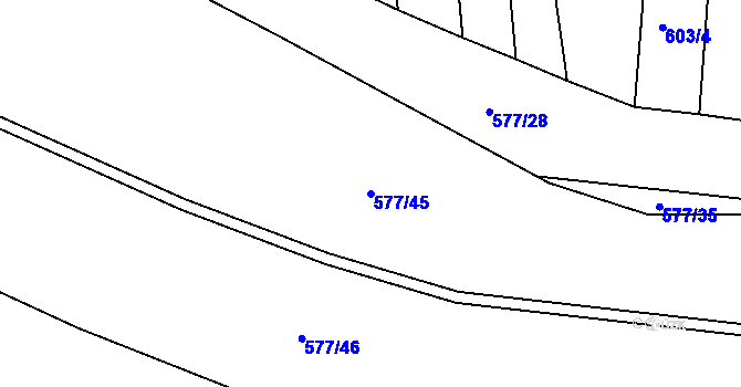 Parcela st. 577/45 v KÚ Milý, Katastrální mapa