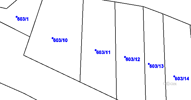 Parcela st. 603/11 v KÚ Milý, Katastrální mapa